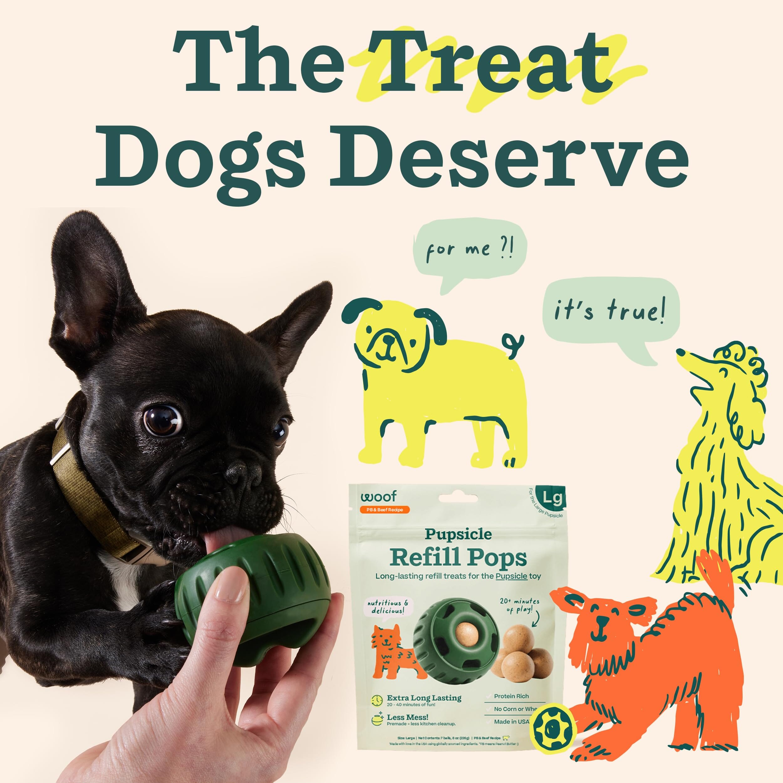 Woof Pops Freezable Peanut Butter and Beef Dog Treats - Pupsicle Refill Pops