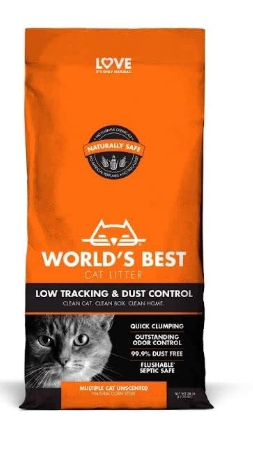 World's Best Cat Litter Corn Clumping Unscented Low Tracking Dust Control Multi-Cat Litter 28 Lbs 