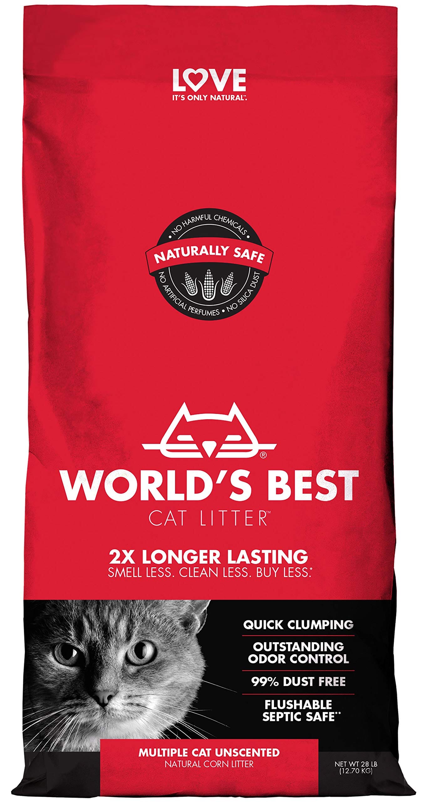 World's Best Cat Litter Corn Clumping Unscented Multi-Cat Litter - 28 Lbs  