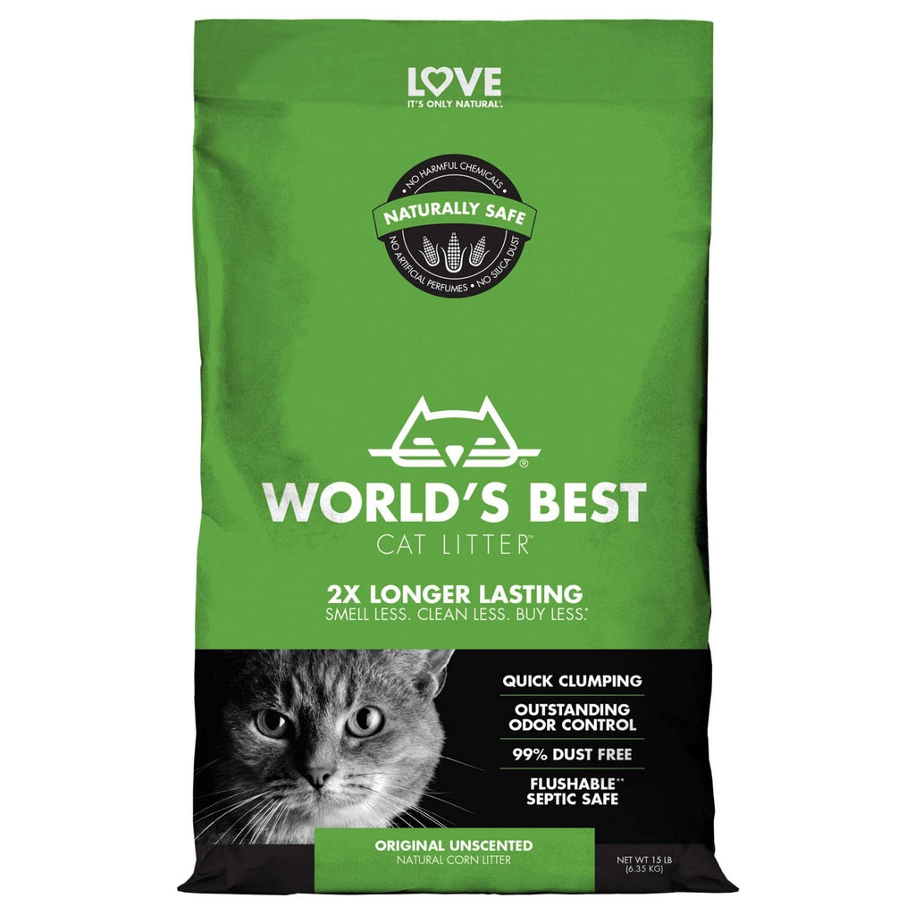 World's Best Cat Litter Original Corn Clumping Unscented Cat Litter - 15 Lbs - Case of 3  