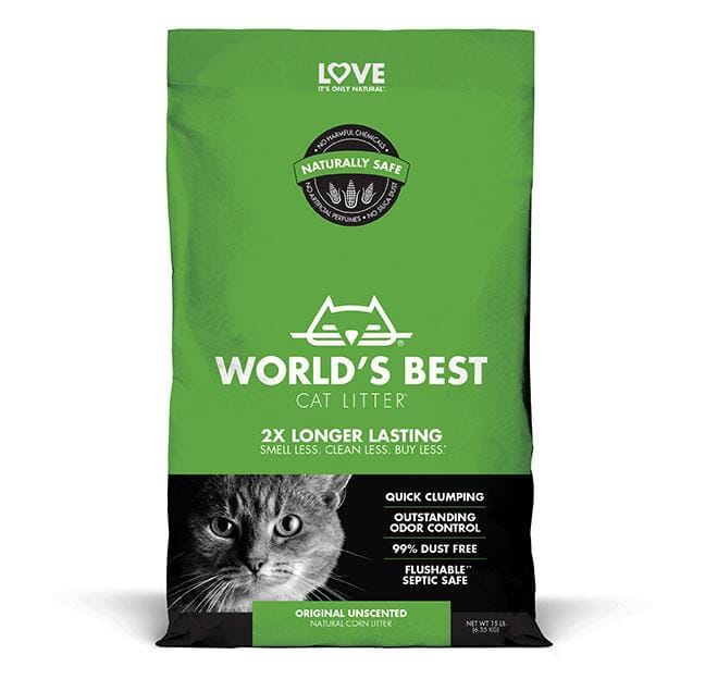 World's Best Cat Litter Original Corn Clumping Unscented Cat Litter - 15 Lbs - Case of 3  