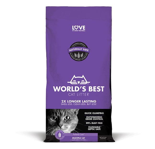 World's Best Cat Litter Purple Bag Multiple Cat Clumping Cat Litter - Lavender - 8 lb Bag - Case of 3  