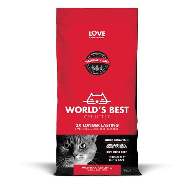 World's Best Cat Litter Red Bag Multi-Cat Multiple Cat Clumping Cat Litter - 8 lb Bag - Case of 3  