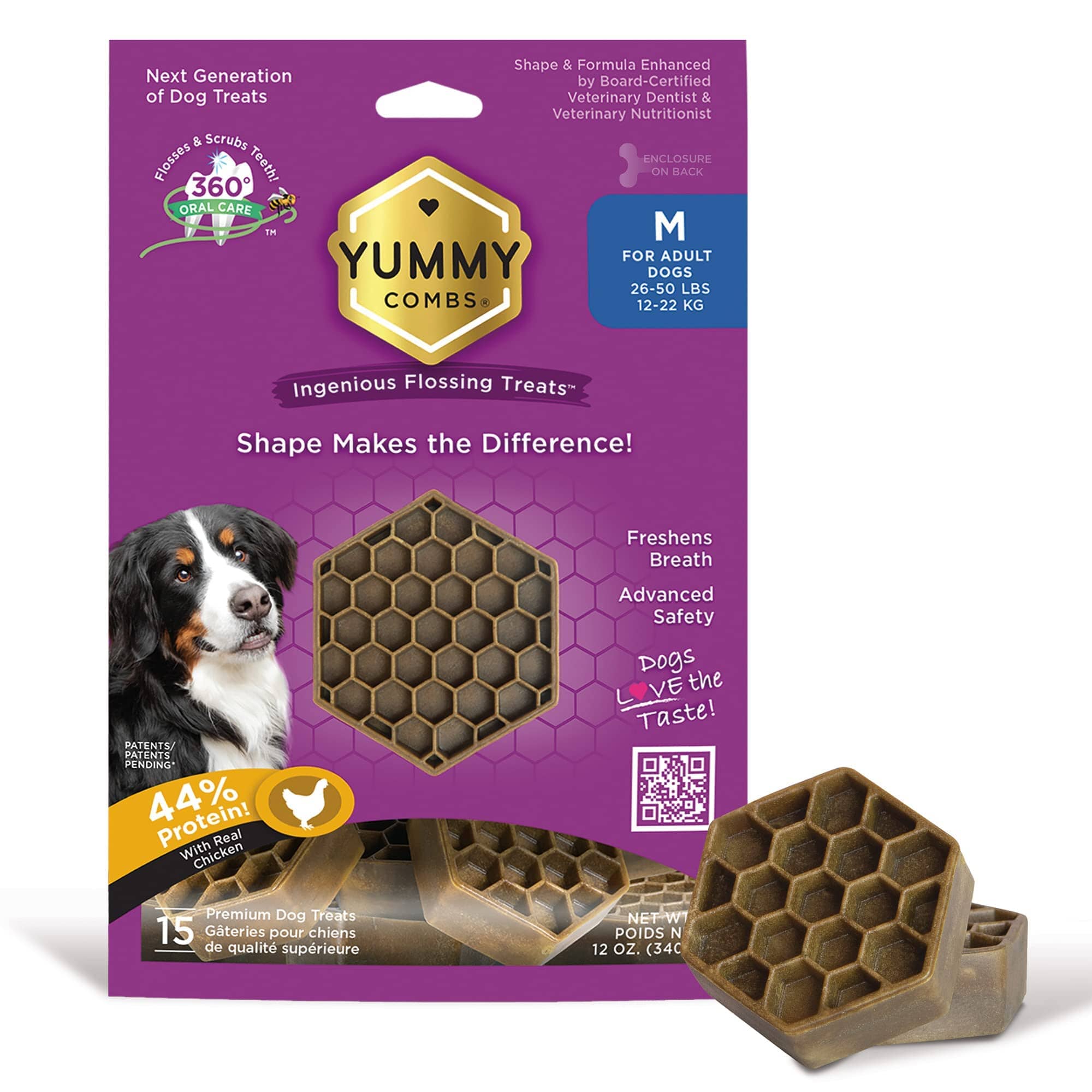 Yummy Combs Protein Dental Dog Treats - 12 Oz Bag Medium 