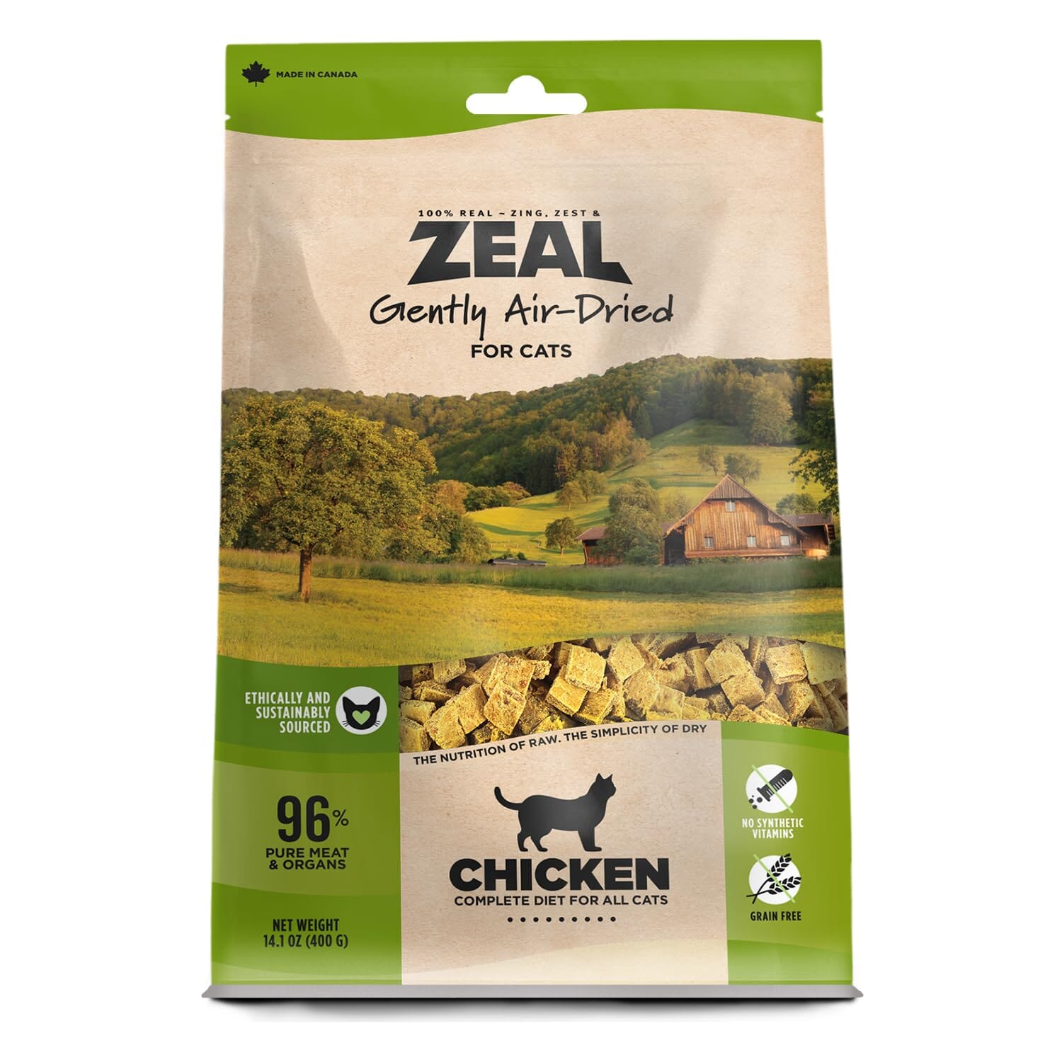 Zeal Grain-Free 96% Meat Chicken Recipe with Freeze-Dried Salmon and Mussel Gently Air-Dried Cat Food - 14 Oz  