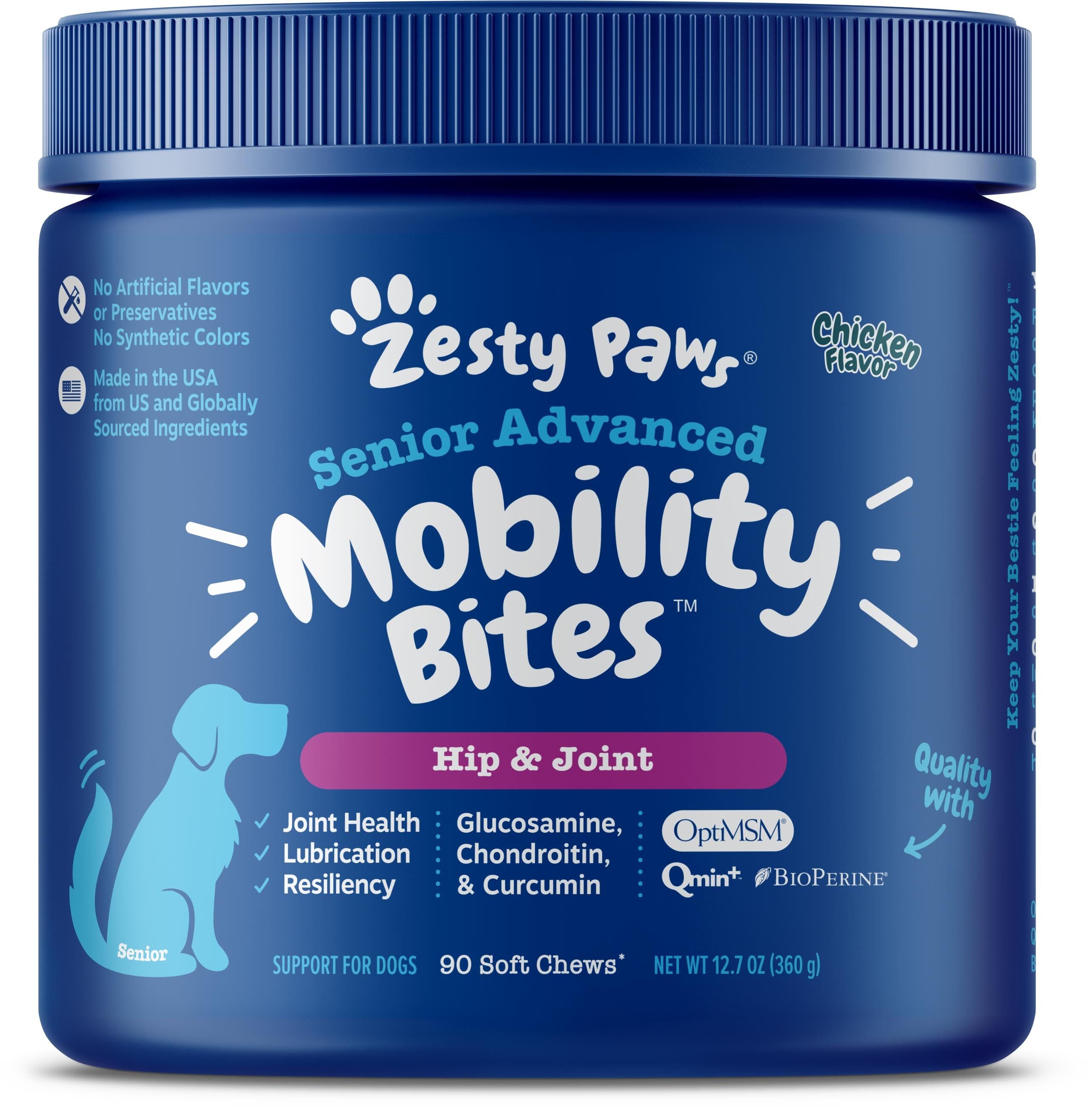 Zesty Paws Advanced Hip & Joint Mobility Bites Senior Recipe Chicken Soft Chews for Dogs  