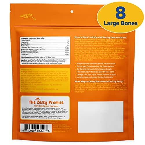 Zesty Paws All-in-1 Functional Bones with Cinnamon Dental Dog Treats - Large - 8 Count - 10 Oz