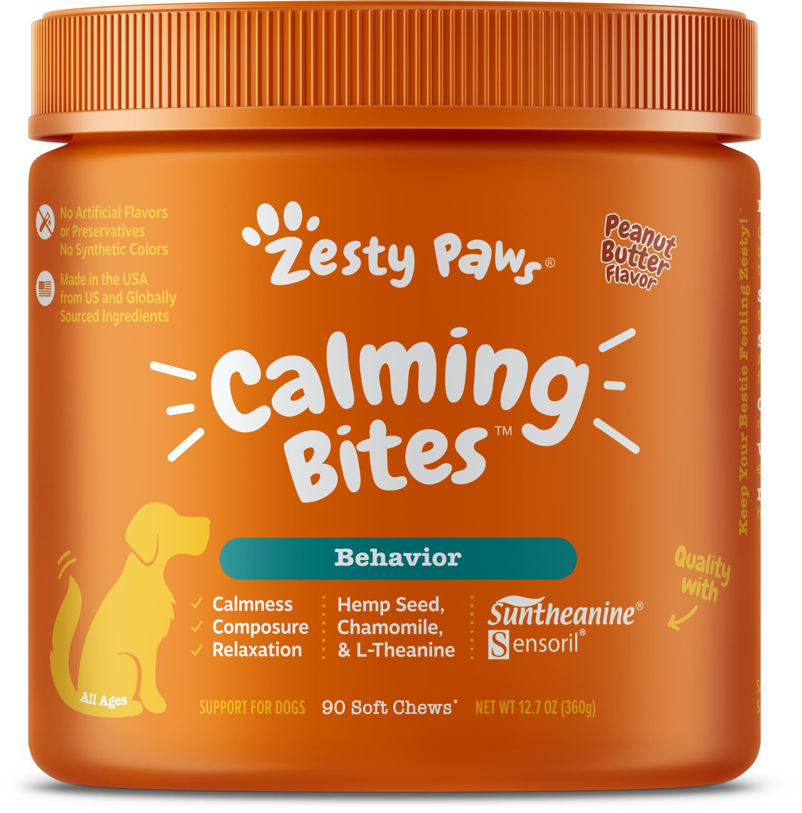 Zesty Paws Calming Anti Stress & Anxiety Bites Peanut Butter Soft Chews For Dogs  