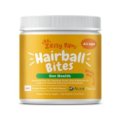 Zesty Paws Hairball Bites Gut Health Bacon Flavor Soft Chew Cat Supplements - 60 Count