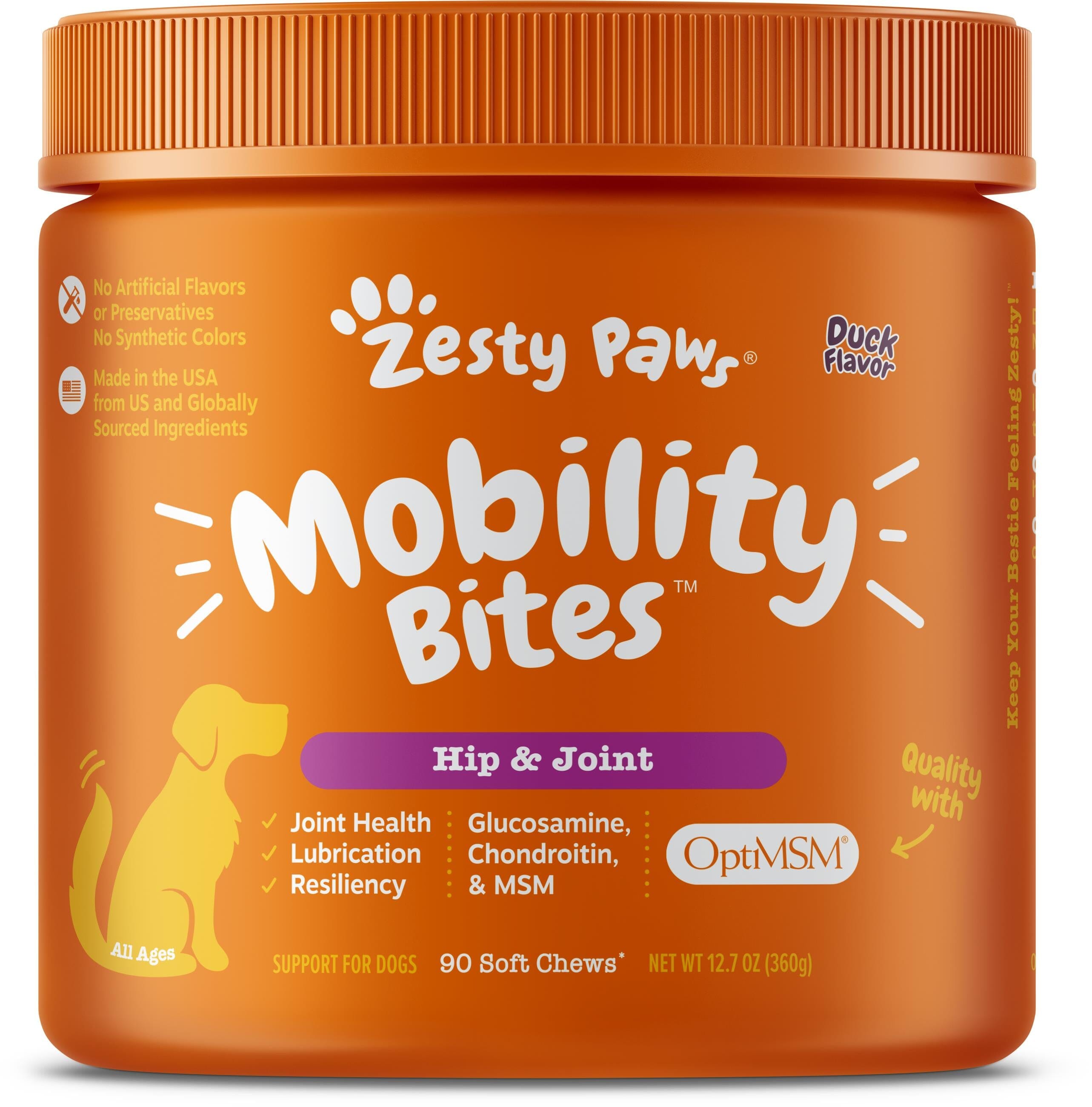 Zesty Paws Mobility Bites Duck Flavor Hip & Joint Support Soft Chews For Dogs  