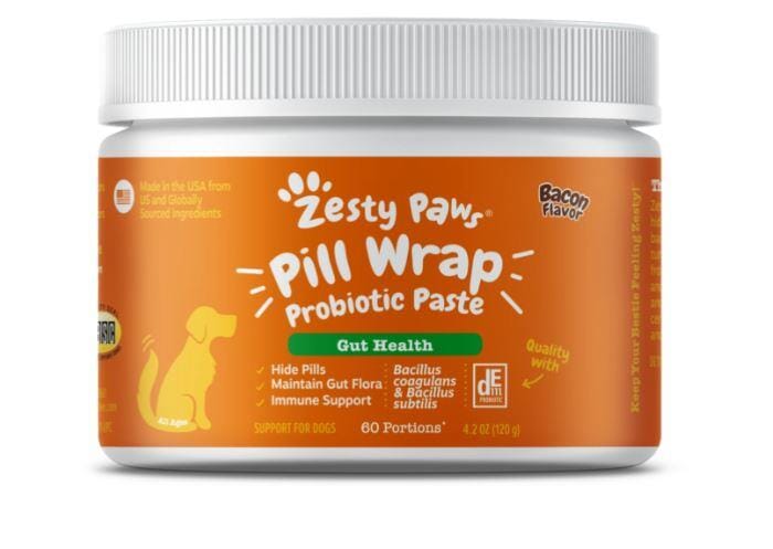 Zesty Paws Pill Wraps Probiotic Paste Gut Health Bacon Flavor for Dogs - 4.2 Oz  