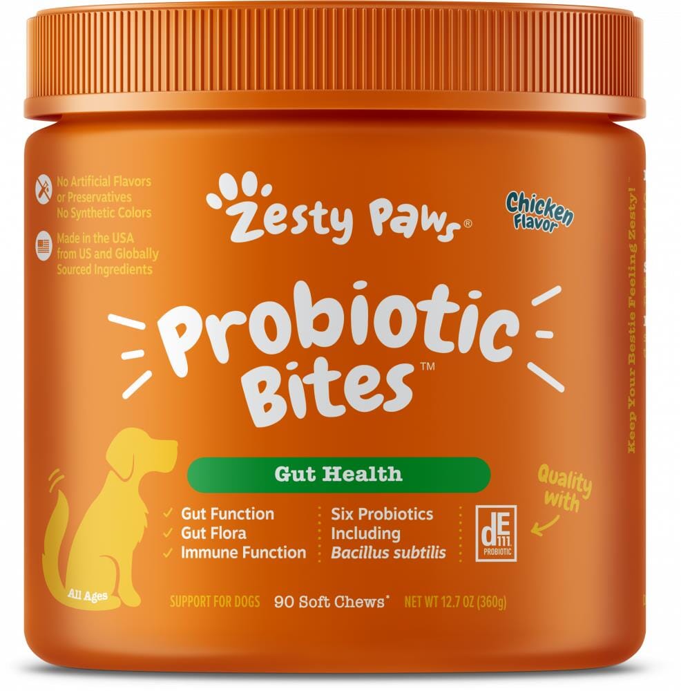 Zesty Paws Probiotic Bites Soft Chews Digestive Probiotics for Gut Flora & Immune Support Functional Chicken Flavor Dog Supplement  