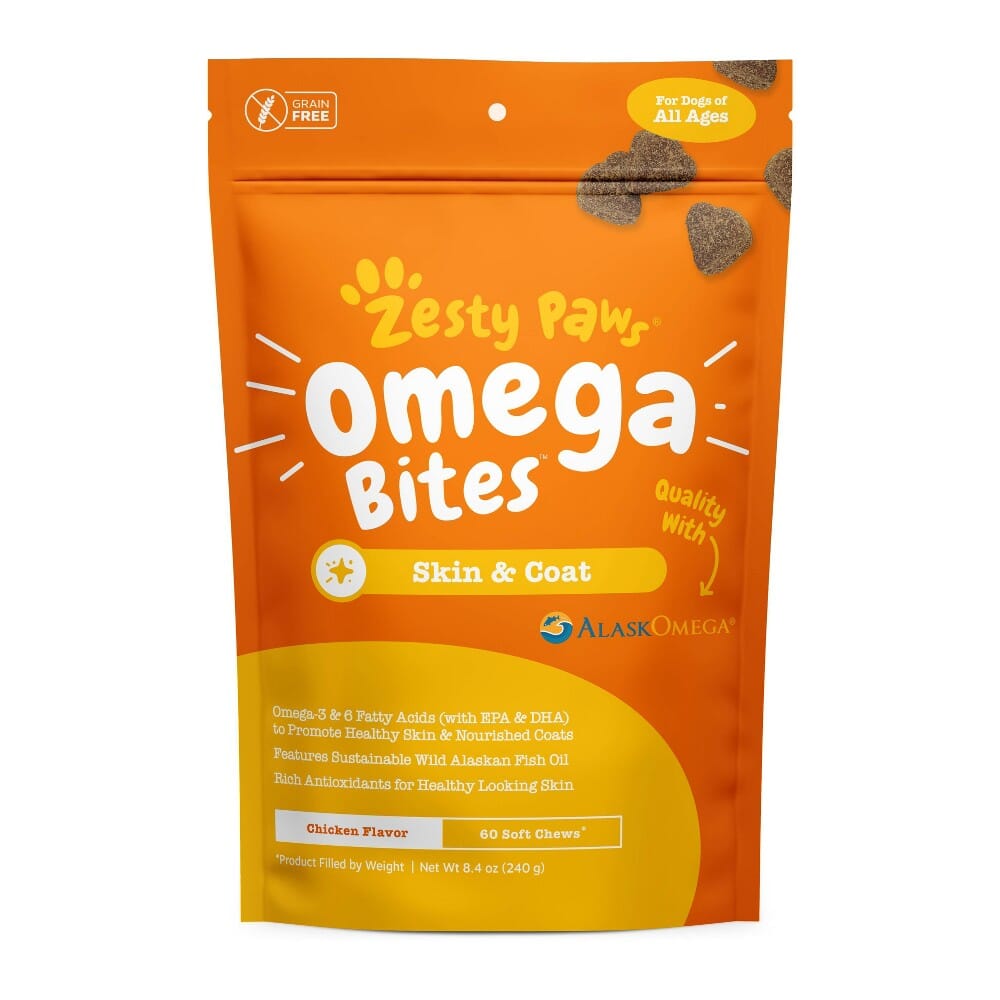 Zesty Paws Skin and Coat Bites Alaskan Omega Fish Oil Chicken Flavored Supplemental Soft and Chewy Dog Treats - 60 Count Default Title