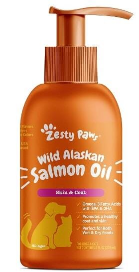 Zesty Paws Skin and Coat Wild Alaskan Salmon Oil Omega-3 Liquid Cat and Dog Supplement 8 Ounce
