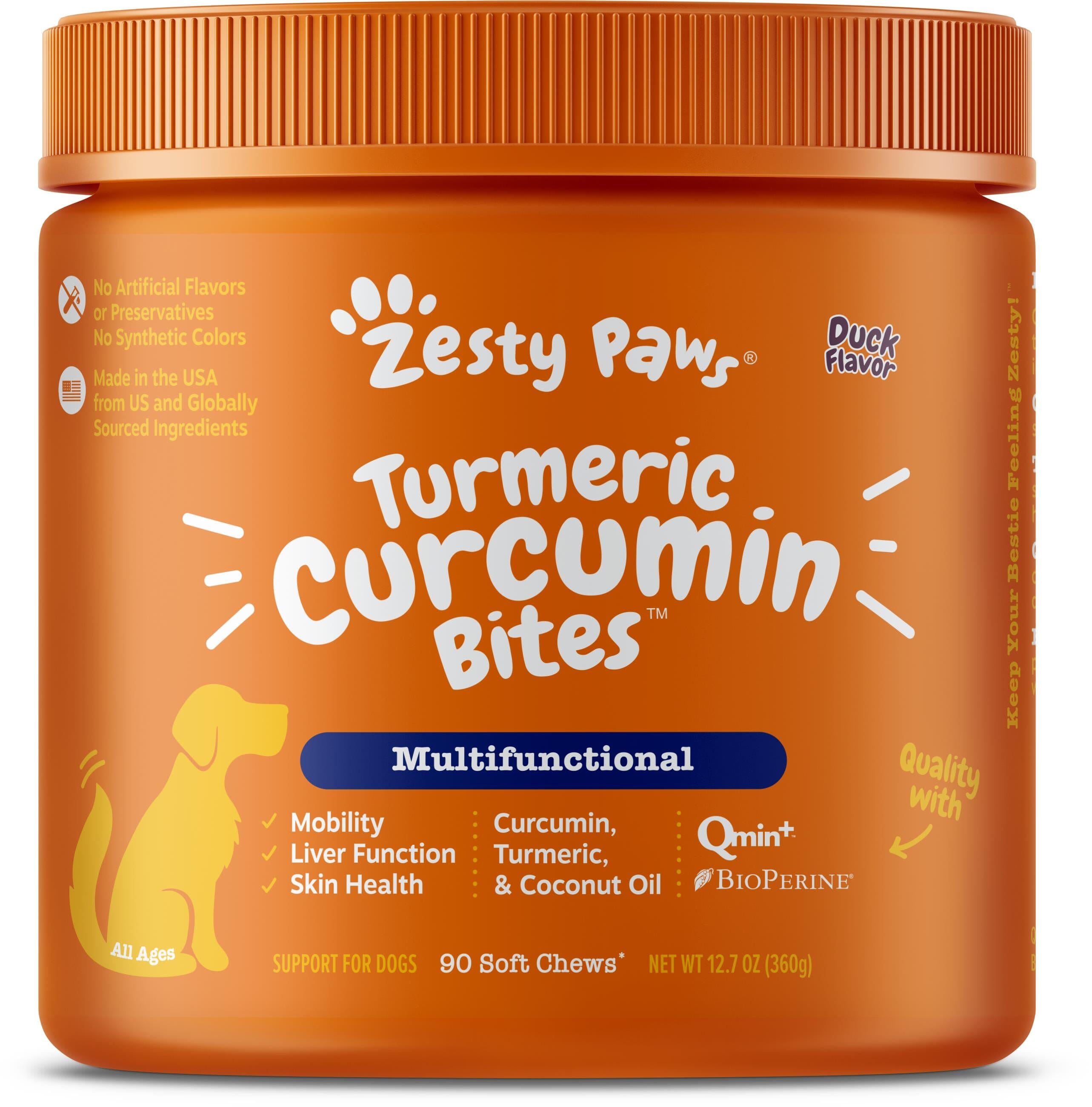 Zesty Paws Turmeric Curcumin Bites Joint & Immune Health Duck Soft Chews for Dogs  