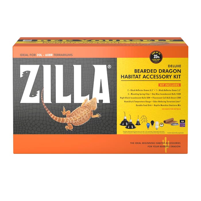 Zilla Deluxe Bearded Dragon Reptile Habitat Terrarium Accessory Starter Kit with Liner Dish and Lights - Ideal for 20L-60 BR Terrariums Default Title