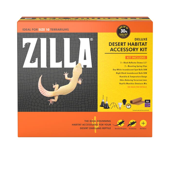 Zilla Deluxe Desert Habitat Reptile Terrarium Accessory Starter Kit with Liner Lights and Food - Ideal for 10 Gallon Terrariums Default Title