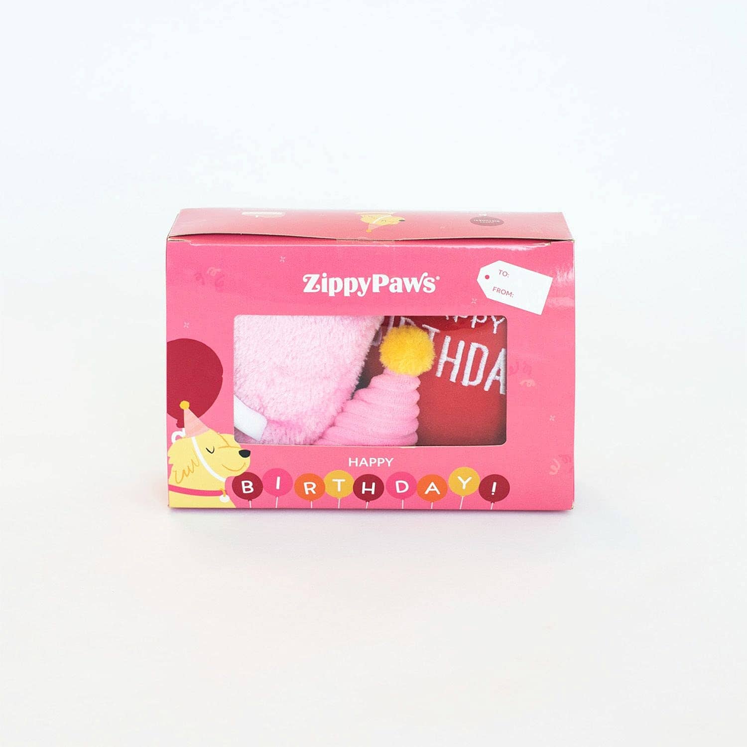 Zippy Paws Birthday Box Display Plush Dog Toy Set - Pink - 3 Piece  