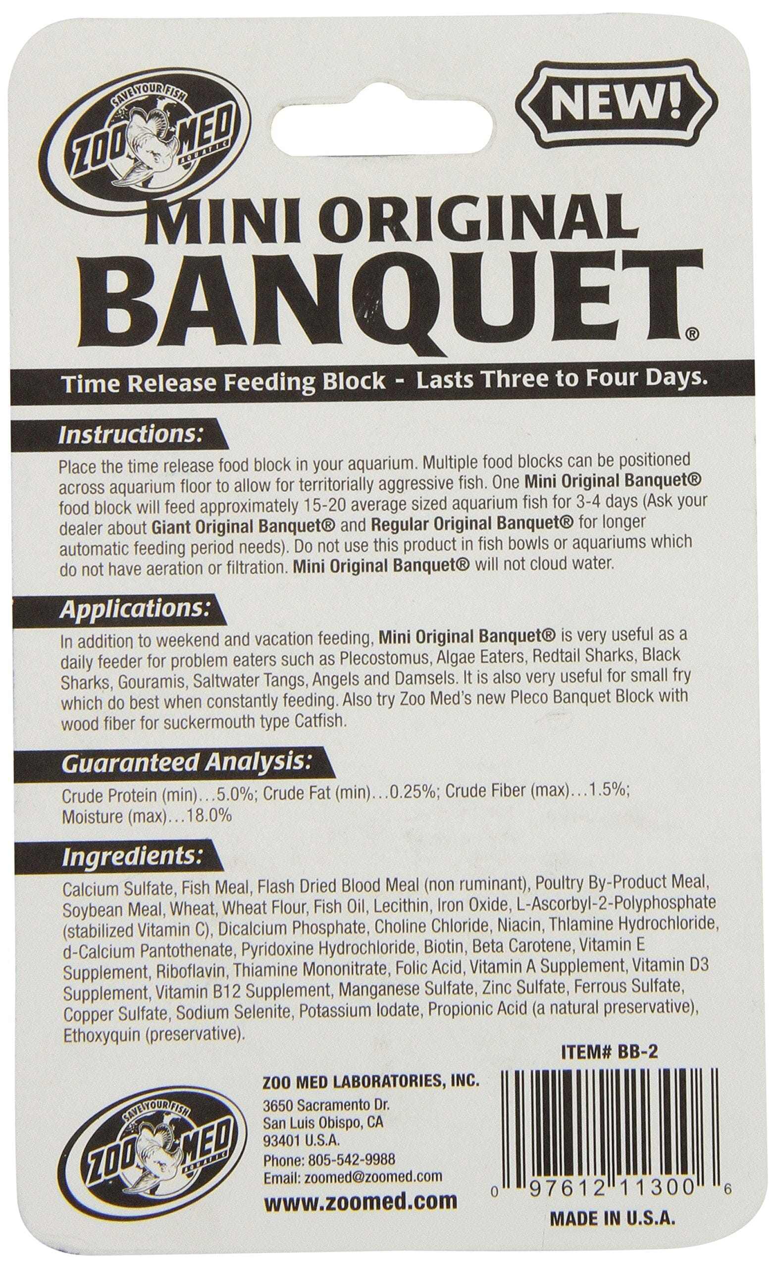 Zoo Med Laboratories Banquet Block Time-Release Saltwater or Freshwater Fish Food - Mini  