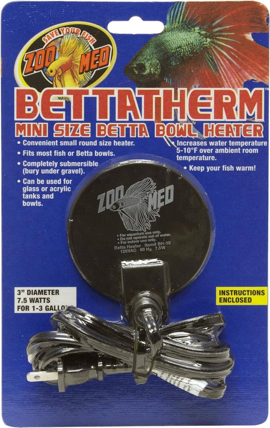 Zoo Med Laboratories BettaTherm™ Aqua 7.5 Watt Betta Bowl Heater Mini  