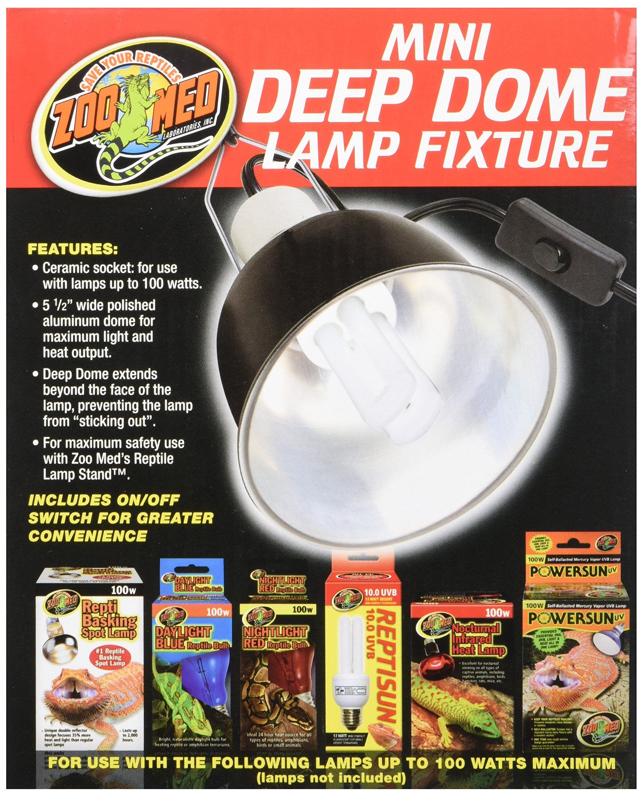 Zoo Med Laboratories Combo Deep Dome Reptile Basking Lamp Fixture - Large  