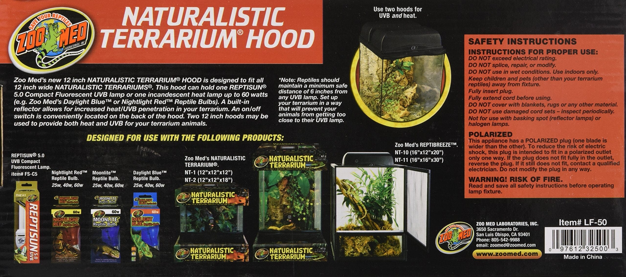 Zoo Med Laboratories Natural Terrarium Hood Cover for UVB Heat and Daylight Lambs- 12