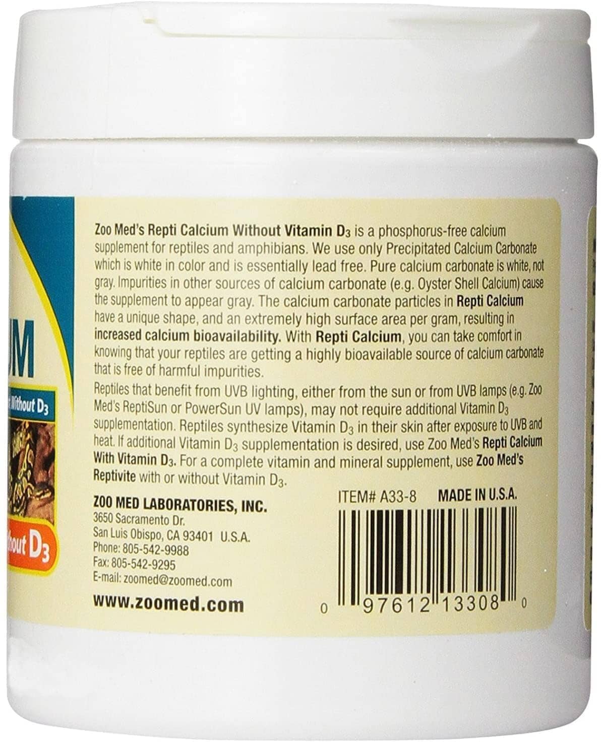Zoo Med Laboratories Repti Calcium without Vitamin D3 Ultrafine Reptile Supplement - 8 Oz  