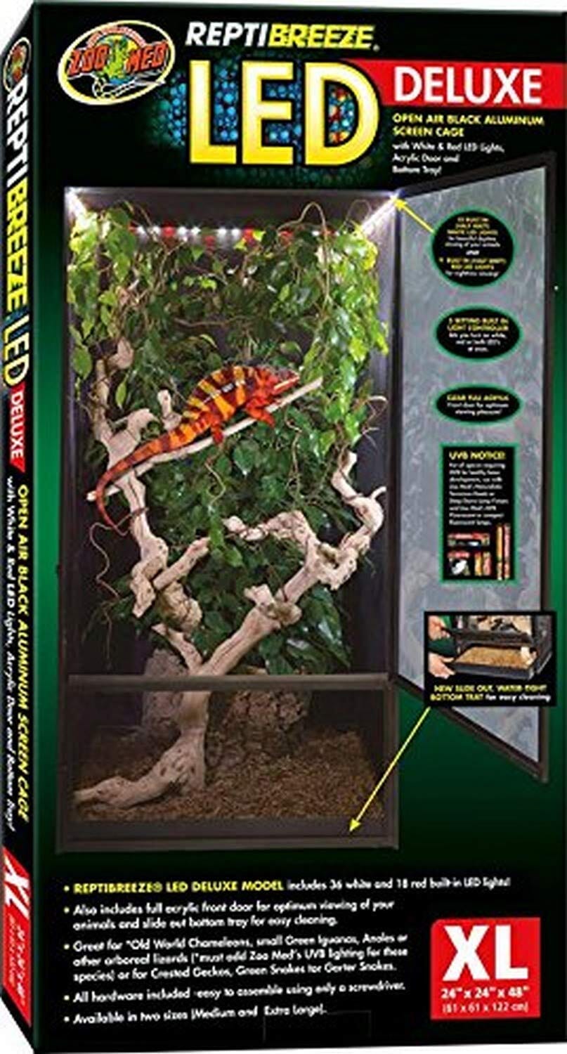 Zoo Med Laboratories ReptiBreeze LED Deluxe Reptile Cage with Open-Air Aluminum Screen - Extra Large - L:24
