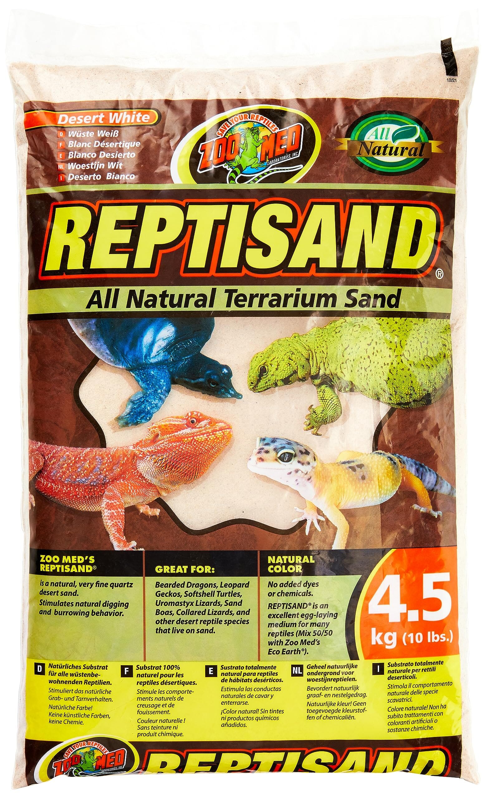 Zoo Med Laboratories ReptiSand® Natural Terrarium Sand for Reptiles Desert White Color - 10 Lbs  