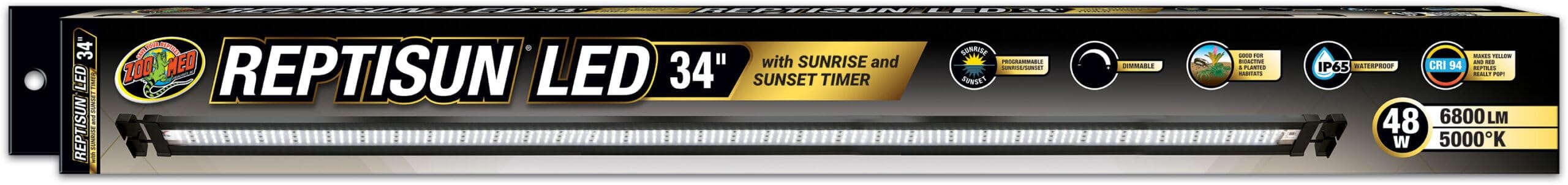 Zoo Med Laboratories ReptiSun LED with Sunrise and Sunset Timer Terrarium Light and Extendable Hood Fixture 48 Watt - 34 Inch