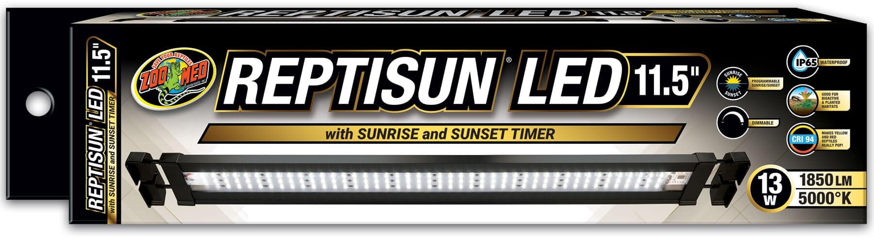 Zoo Med Laboratories ReptiSun LED with Sunrise and Sunset Timer Terrarium Light and Extendable Hood Fixture 13 Watt - 11.5 Inch