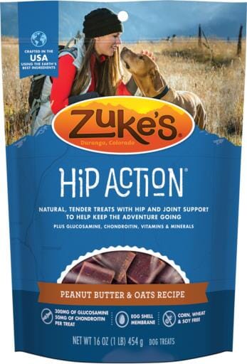 Zukes Hip Action Senior Hip and Joint Peanut Butter and Oatmeal Soft and Chewy Dog Treats - 16 Oz  