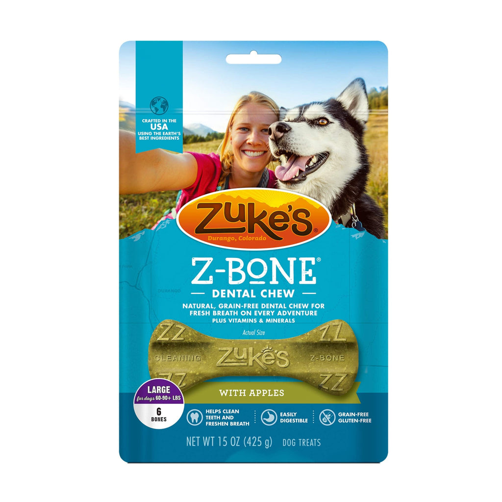 Zukes Z-Bone Grain-Free Fresh Breath with Apple Dental Dog Chews Large - 6 Count 