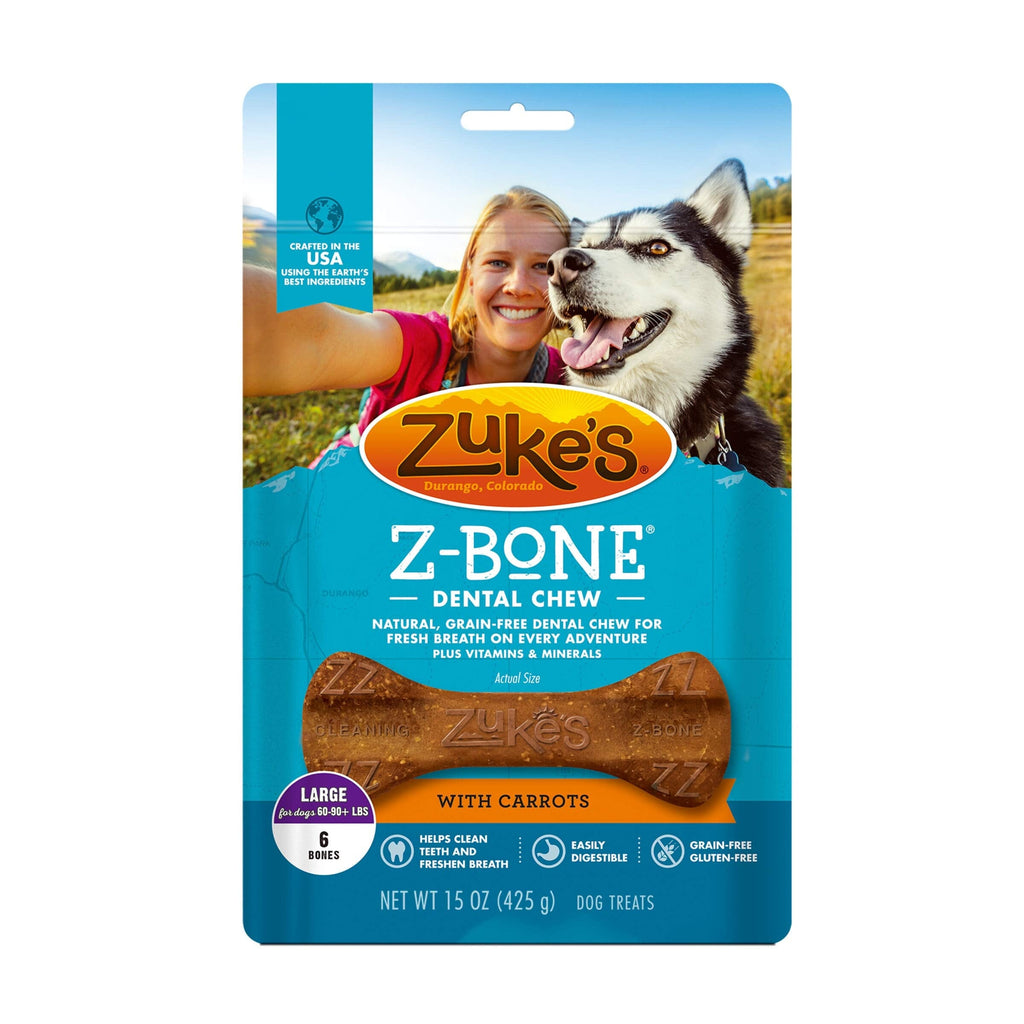 Zukes Z-Bone Grain-Free Fresh Breath with Carrots Dental Dog Chews Large - 6 Count 