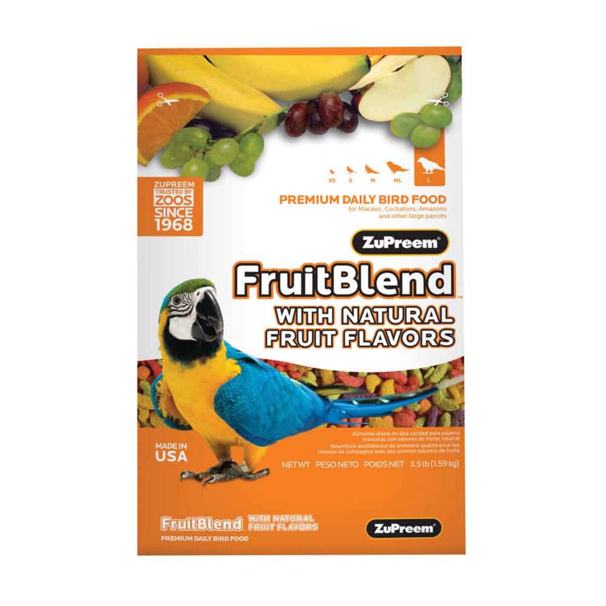 Zupreem Fruitblend Flavor Large Bird Food Parrot Bird Food - 3.5 Lbs