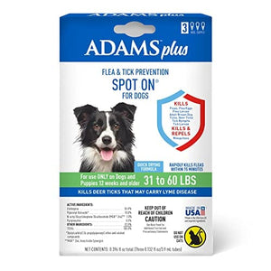 Adams Plus Flea and Tick Spot On for Dogs - 31 - 60 Lbs - 3 Pack