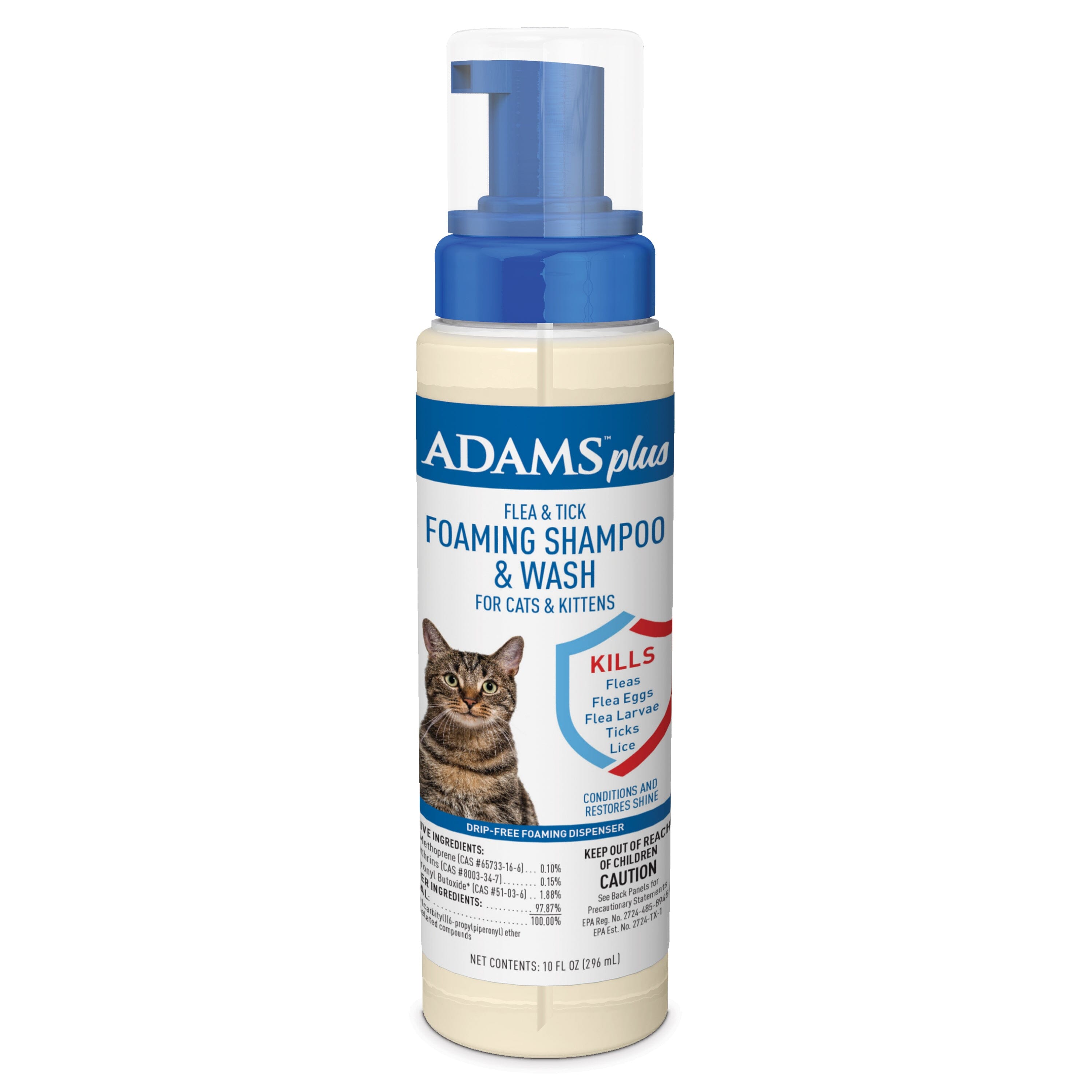 Adams Plus Flea & Tick Foaming Shampoo and Wash for Cats and Kittens - 10 fl Oz  