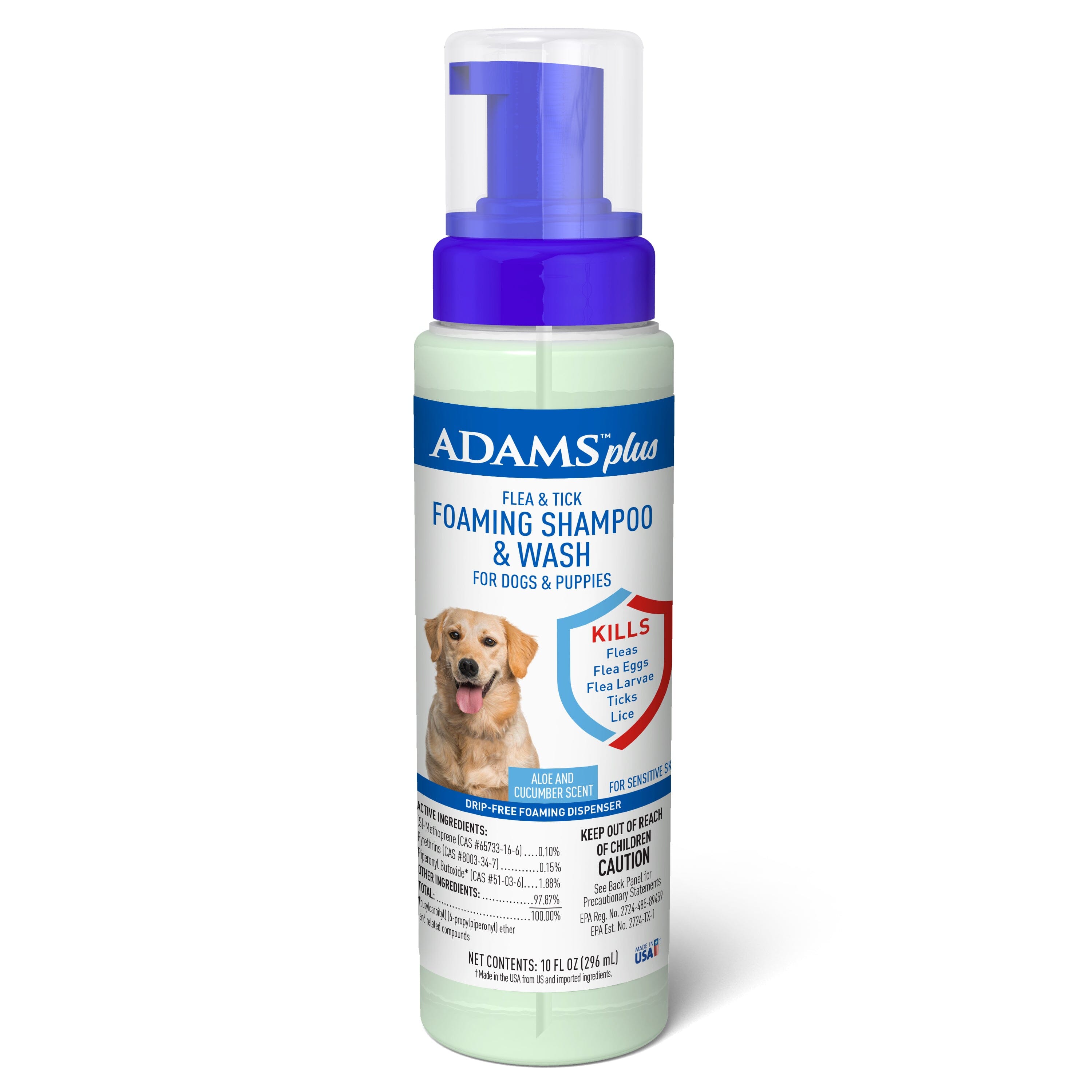 Adams Plus Flea & Tick Foaming Shampoo & Wash for Dogs & Puppies - 10 Oz  