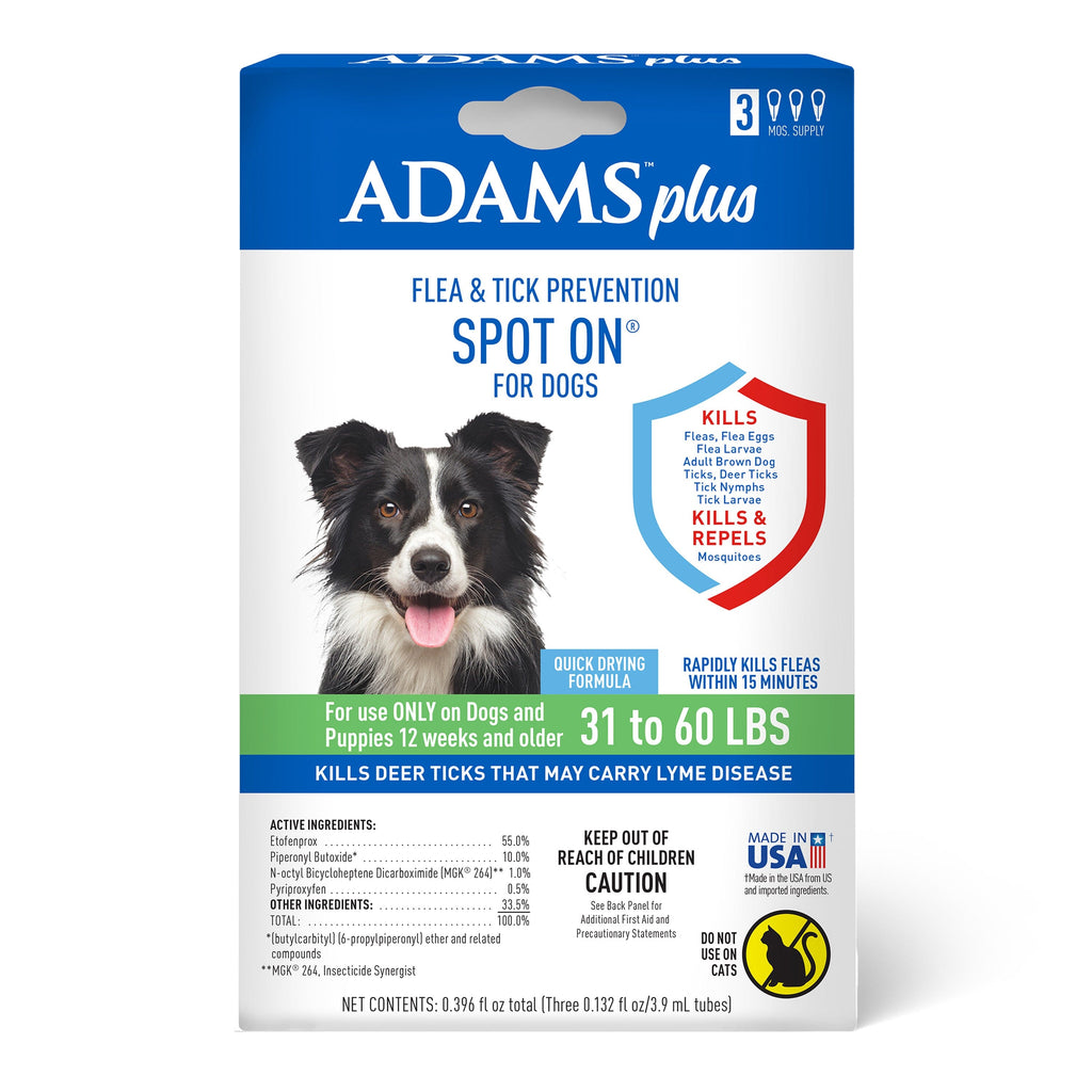 Adams Plus Flea & Tick Prevention Spot On for Dogs 3 Month Supply - Large Dogs 31 To 60...