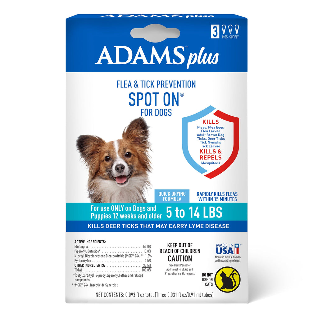 Adams Plus Flea & Tick Prevention Spot On for Dogs 3 month supply - Small Dog 5 To 14 lb  
