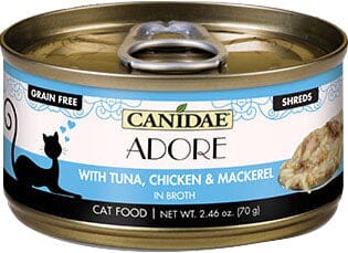 Adore Canned Grain-Free Canned Cat Food in Broth - Tuna/Chicken/Ma - 2.46 Oz - Case of 24  