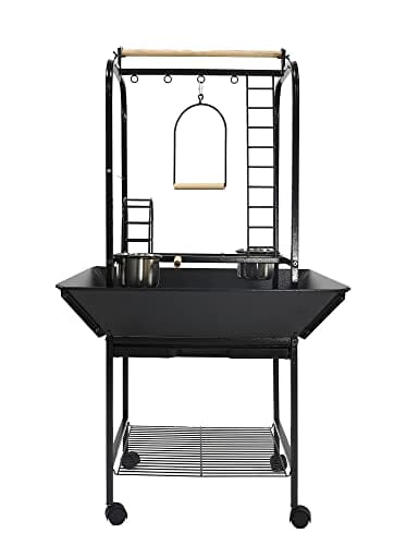 A&E Cage Company Parrot Play Stand With Ladders And Toy Hooks - Black - 26 X 25 X 48 In