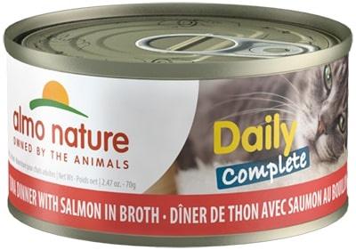 Almo Nature Cat Daily Complete Tuna Dinner with Salmon in Broth Canned Cat Food - 2.47 oz Cans - Case of 24  