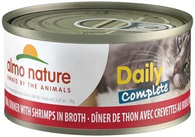 Almo Nature Cat Daily Complete Tuna Dinner with Shrimps in Broth Canned Cat Food - 2.47 oz Cans - Case of 24  