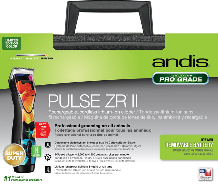 Andis Pulse ZR II Cordless Pet Grooming Clipper with #10 Blade - Floral