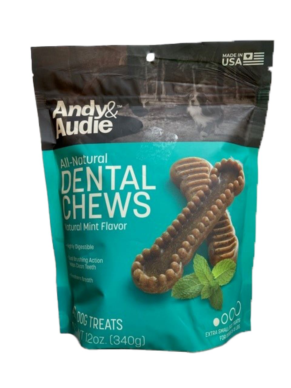 Andy & Audie All-Natural Dental Chews Natural Mint Flavor Large Treats - 8 Count, 12 oz  