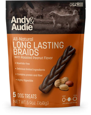 Andy & Audie All-Natural Long Lasting Braids With Roasted Peanut Flavor Treats - 5 Coun...