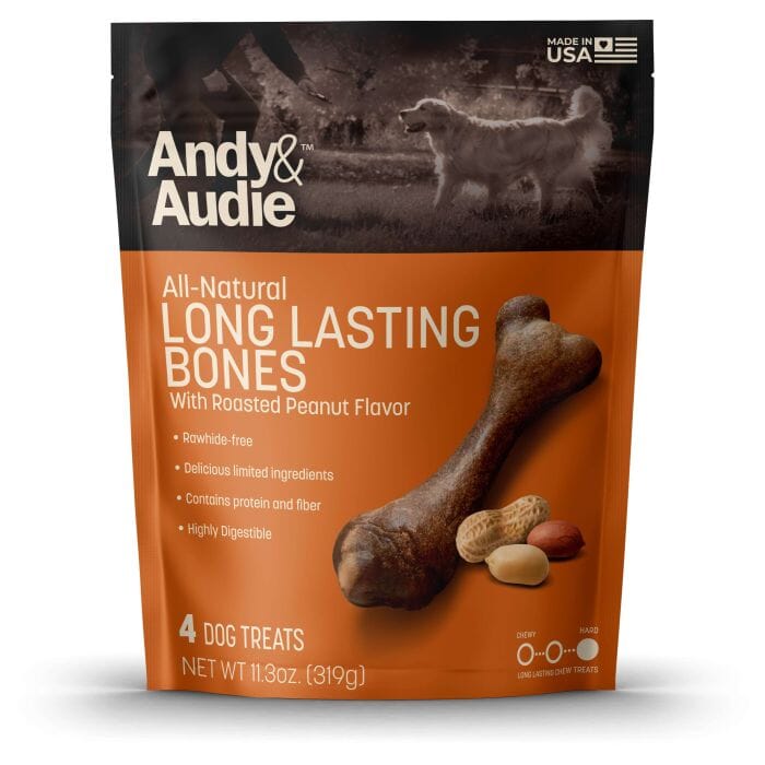 Andy & Audie All-Natural Long Lasting Bones With Roasted Peanut Flavor Femur Treats - 4 Count, 11.3oz  