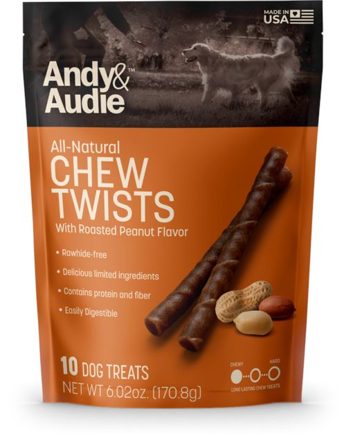 Andy & Audie All-Natural Chew Twists With Roasted Peanut Flavor Treats - 30 Count, 17.6...