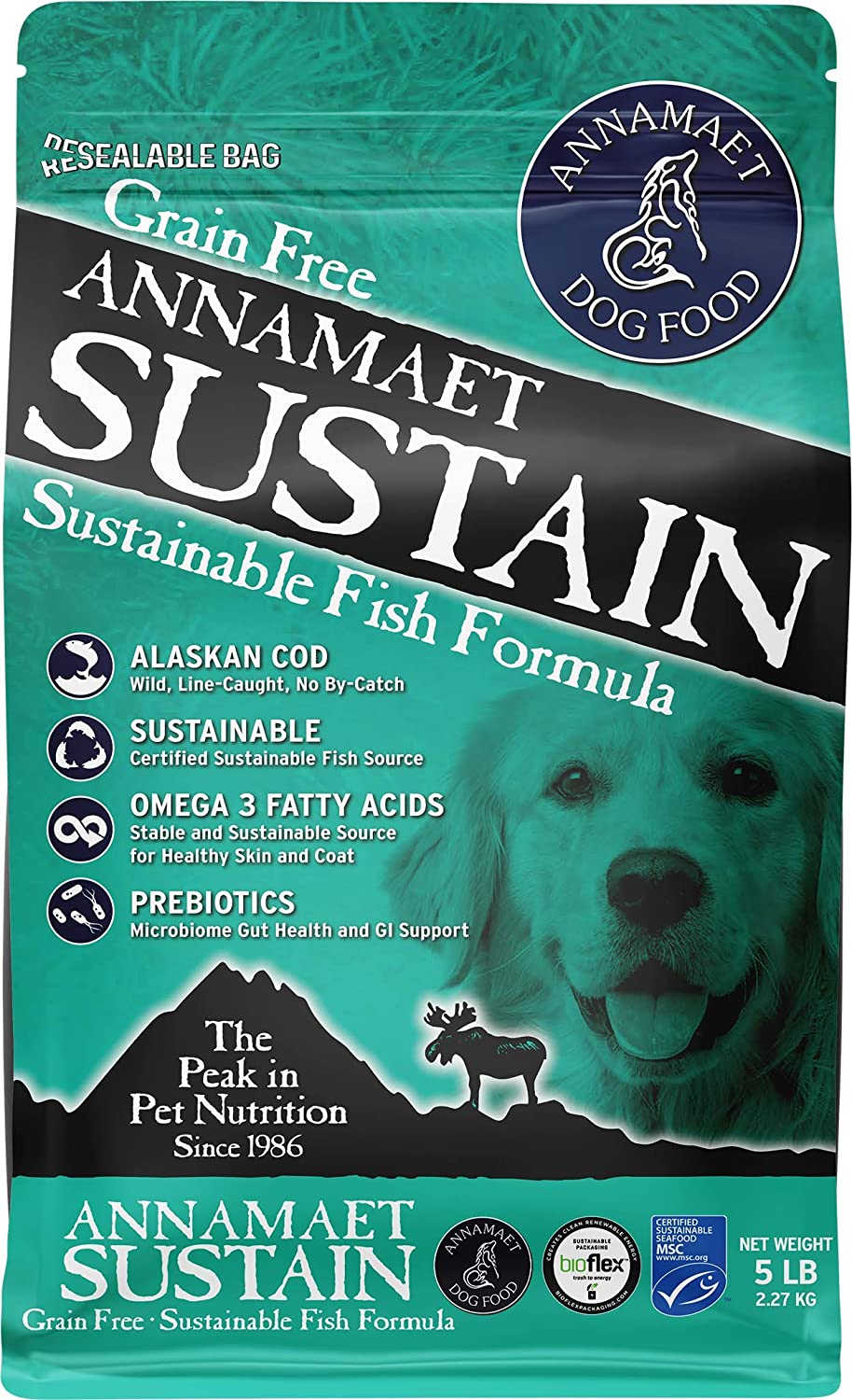 Annamaet Grain-Free Sustain Fresh Meat Line Caught Alaskan Cod Dry Dog Food - 5 lb Bag  
